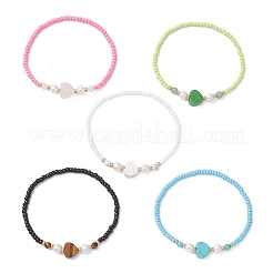 Эластичные браслеты из стеклянного бисера и натуральных/синтетических камней для женщин&nbsp;BJEW-MZ00310