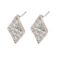 Серьги-гвоздики из латуни с микропаве из прозрачного кубического циркония в форме ромба для женщин&nbsp;EJEW-G428-16P