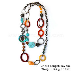 Длинные ожерелья ручной работы из акрила и цинкового сплава в стиле бохо для женщин с овальными и каплевидными звеньями&nbsp;FS-WG51811-01