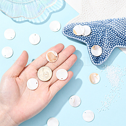32 шт. плоские круглые/дисковые подвески из натуральной пресноводной ракушки&nbsp;SHEL-SC0001-98A