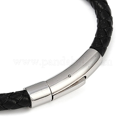 Кожаный плетеный браслет с застежкой из нержавеющей стали 304 для мужчин и женщин&nbsp;BJEW-C021-15