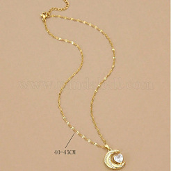 Ожерелья с подвесками из нержавеющей стали 304 с микропаве из прозрачных кубических цирконий и луной и сердцем&nbsp;FS-WG967E3-01