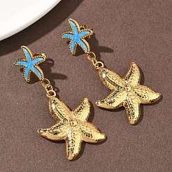 Серьги-гвоздики с эмалью из нержавеющей стали 304 в форме морской звезды&nbsp;EJEW-B156-03G