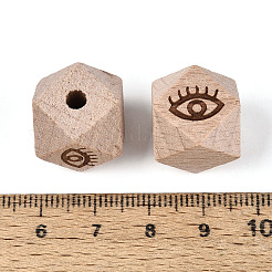 Граненые бусины из букового дерева с лазерной гравировкой&nbsp;WOOD-T033-10A