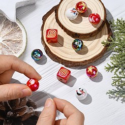 12 шт. 6 стиля рождественской тематики с УФ-покрытием акриловые круглые/кубические бусины&nbsp;OACR-YW0003-46