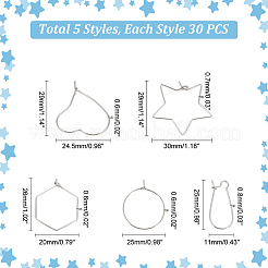 150 шт. 5 стиля фурнитуры для сережек-колец из нержавеющей стали 304&nbsp;STAS-UN0050-92