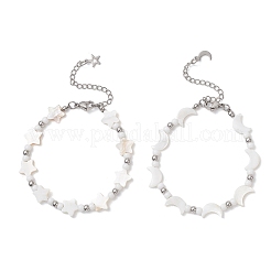 2 шт. браслет из натуральных белых ракушек в виде звезды и луны.&nbsp;BJEW-JB13283