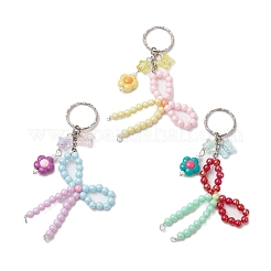 Непрозрачные акриловые бусины с латунными обжимными бусинами и железными разъемными кольцами для ключей&nbsp;KEYC-JKC01188