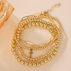 Регулируемый браслет ручной работы из латунных круглых бусин&nbsp;TC8995