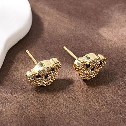 Серьги-гвоздики для собак с микропаве из прозрачных кубических цирконий из латуни&nbsp;EJEW-F400-09G