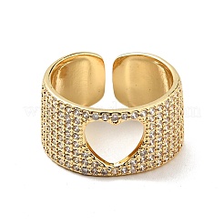 Открытое кольцо-манжета в форме сердца из прозрачного кубического циркония RJEW-G255-04B-G