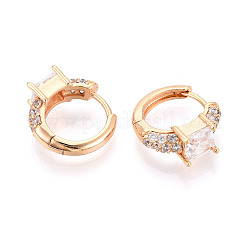 Квадратные серьги-кольца с микропаве из прозрачных кубических цирконий из латуни&nbsp;EJEW-T048-44G