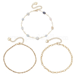 Браслеты на ногу из натуральных самородков лабрадорита и звеньев цепи из нержавеющей стали 304&nbsp;AJEW-AN00743-03