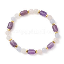 Эластичные браслеты из натуральных круглых и бочкообразных бусин с драгоценными камнями для женщин и мужчин.&nbsp;BJEW-JB13478