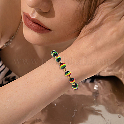 200 шт. бусины из смолы в полоску в стиле регги в стиле Гана-Ямайка&nbsp;RESI-SP0001-54B