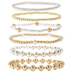 6 шт. 6 варианта модных женских круглых браслетов из латуни с бусинами&nbsp;XF3588-2