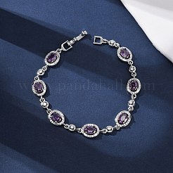 Браслеты-цепочки из овальной латуни с микропаве из кубических цирконий для женщин&nbsp;BJEW-D387-04P