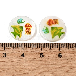 Плоские круглые бусины из натуральных пресноводных ракушек с принтом в виде морских волн&nbsp;SHEL-A006-13I