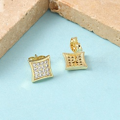 Серьги-гвоздики из латуни с микропаве и прозрачным кубическим цирконием&nbsp;EJEW-Z144-09G