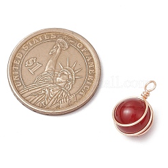 4 шт. 4 стиля подвески в виде шариков из медной проволоки с натуральным розовым кварцем&nbsp;PALLOY-TA00217-01