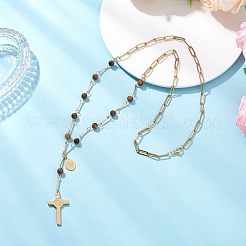 Круглые четки из натурального тигрового глаза&nbsp;NJEW-JN05574-02