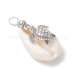 Подвески из натуральной ракушки каури и сплава с морскими животными&nbsp;PALLOY-JF03751-07