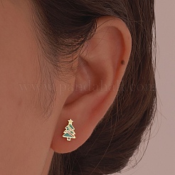 Рождественские серьги-гвоздики из нержавеющей стали 304 с зеленой эмалью для женщин&nbsp;FS-WG5C804-02