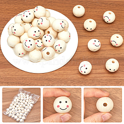 60 шт. европейские бусины из натурального дерева с принтом&nbsp;WOOD-GF0002-19B