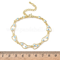 Латунные эмалевые плоские круглые звенья-цепочки с защитой от сглаза для женщин&nbsp;BJEW-G764-01G-03