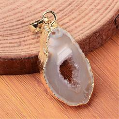 Подвески из латуни смешанного золотистого цвета с натуральными друзами и жеодом в виде кусочков агата&nbsp;G-M282-01
