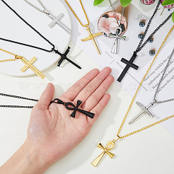 9шт. 9 стиля ожерелья с подвесками-крестами из нержавеющей стали и сплава&nbsp;NJEW-FI0001-21