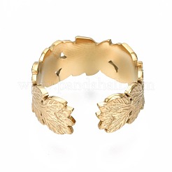 Открытое манжетное кольцо из нержавеющей стали 304 с листовидным узором&nbsp;RJEW-T023-27G