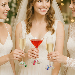 32 шт. 8-х цветные стеклянные подвески-ангелы для бокалов вина&nbsp;AJEW-PH01651