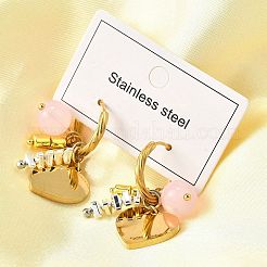 Серьги-кольца из нержавеющей стали 304 со стеклянными бусинами&nbsp;EJEW-D308-08PG