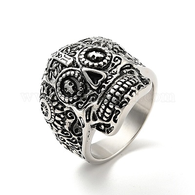 Череп из нержавеющей стали 316 с крестообразным кольцом на пальце RJEW-C030-02G-AS-1