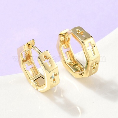 Полые крестообразные латунные серьги-кольца EJEW-Z102-41G-1