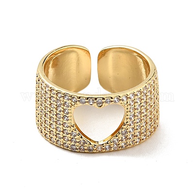 Открытое кольцо-манжета в форме сердца из прозрачного кубического циркония RJEW-G255-04B-G-1