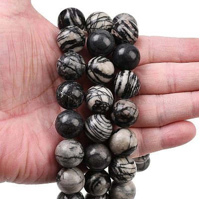 Бусины из натурального черного камня&nbsp;G-L648-A11-16mm-1