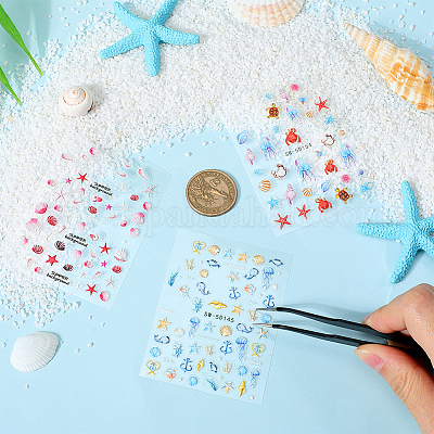 3 шт. 3 стиля пластиковых рельефных наклеек для дизайна ногтей с изображением морских животных&nbsp;MRMJ-CP0001-42A-1