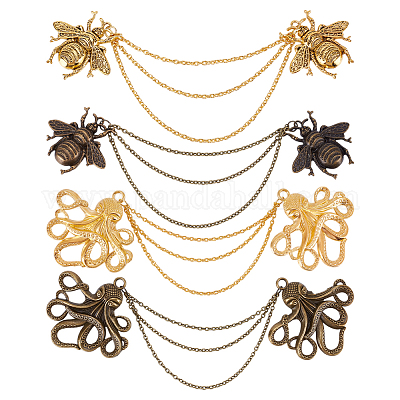 4 шт. 4 стиля брошь из сплава с подвеской в виде осьминога и пчел&nbsp;HJEW-DR00069-1