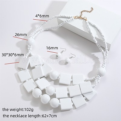 Комплекты из многослойных ожерелий и серег-подвесок из квадратных и круглых бусин из дерева в богемном стиле FS-WG2F343-07-1