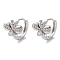Brass Micro Pave Clear Cubic Zirconia Hoop Earrings, Butterfly, Real Platinum Plated, 12.5x13x15.5mm