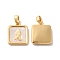 Natural Shell Square Charms, with Brass Findings, Real 18K Gold Plated, 15x13x3mm, Hole: 2x4mm