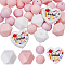 Heart & Hexagon & Round Silicone Focal Beads, Mixed Color, 15~26x15~28x8~17mm, Hole: 2mm