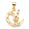 Brass Micro Cubic Zirconia Peg Bail Charms, for Baroque Pearl Making, Rabbit with Moon, Real 14K Gold Plated, 19.5x15.5x3.5mm, Hole: 4.5x3.5mm, Pin: 0.8mm