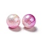 UV Plating Iridescent ABS Plastic Beads, Textured Round, Medium Orchid, 14x13mm, Hole: 2mm