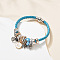Faux Leather European Bracelets, Charm Bracelets for Women, with Alloy Rhinestone and Enamel & Stainless Steel Beads, Deep Sky Blue, Inner Diameter: 2-1/2 inch(6.5cm)