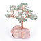 Natural Green Aventurine Chips and Rose Quartz Pedestal Display Decorations, Healing Stone Tree, for Reiki Healing Crystals Chakra Balancing, with Rose Gold Tone Aluminum Wires, Lucky Tree, 120~150x65~80x52~72mm