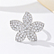 Brass Micro Pave Cubic Zirconia Finger Rings for Women, Flower, Silver, US Size 6(16.5mm)
