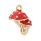 Alloy Enamel Pendants, Vegetable Charms, Golden, Mushroom, 16x12x9.5mm, Hole: 1.5mm